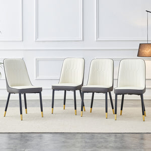 A Modern Dining Chair With A White Dark Gray Dual Tone PU Leather Backrest And Black Metal Legs, Suitable For Kitchens, Bedrooms, And Offices. A Set Of 4 Pieces  White Dark Gray PU C-007