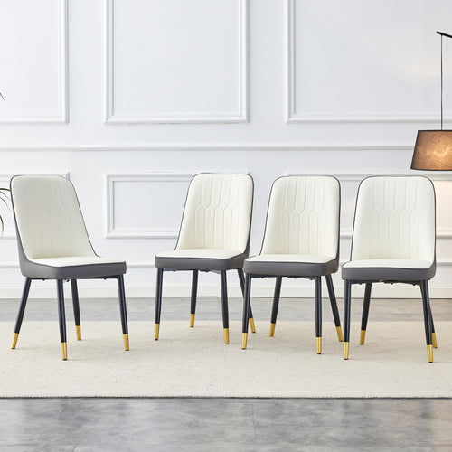 A Modern Dining Chair With A White Dark Gray Dual Tone PU Leather Backrest And B