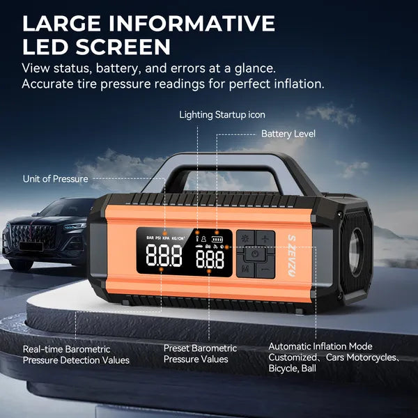 S ZEVZO 2 In 1 Car Jump Starter With Air Compressor Air Inflator Battery Charge 