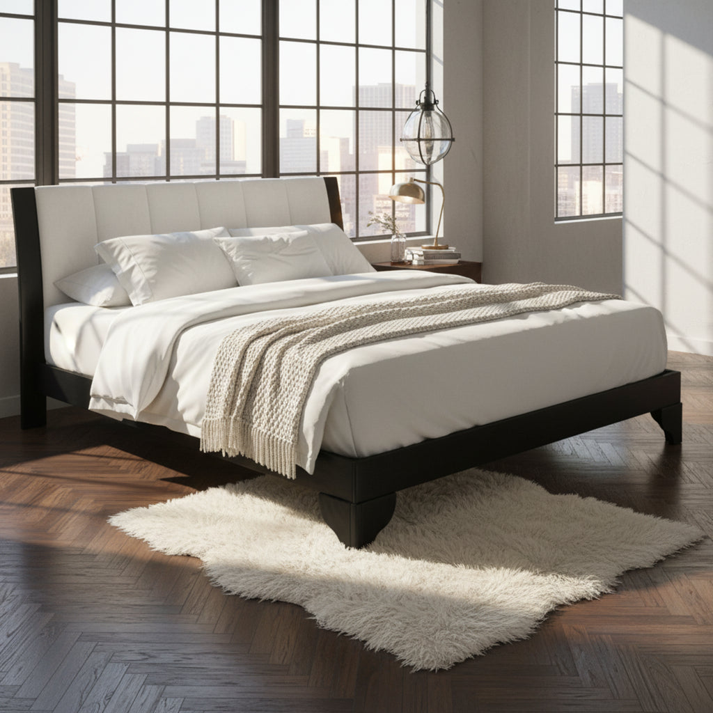 Queen Size Bed Frame Black White Pine Manufactured Wood 82.7x 69.7 6-8 Mattress 