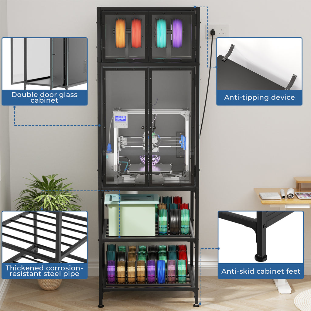 3D Printer Cabinet With Double Layer 3D Printer Filament Storage Rack, T-Shaped 