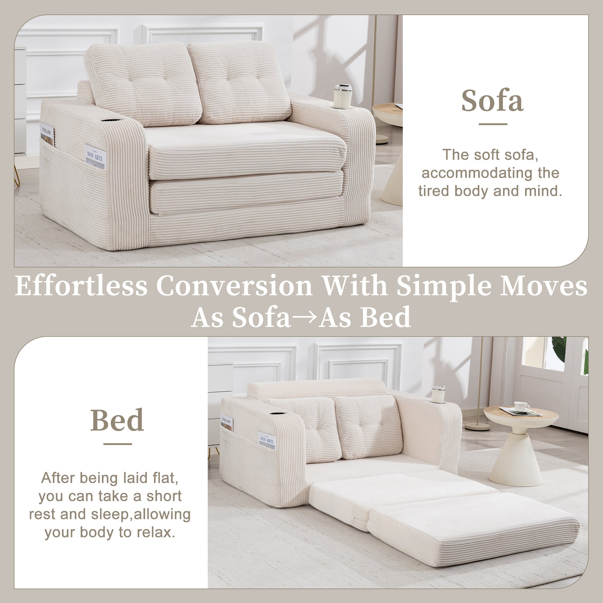 Convertible Sofa Bed,Expandable Double Sofa Bed, 2 In 1 Convertible Sofa Bed, Fo