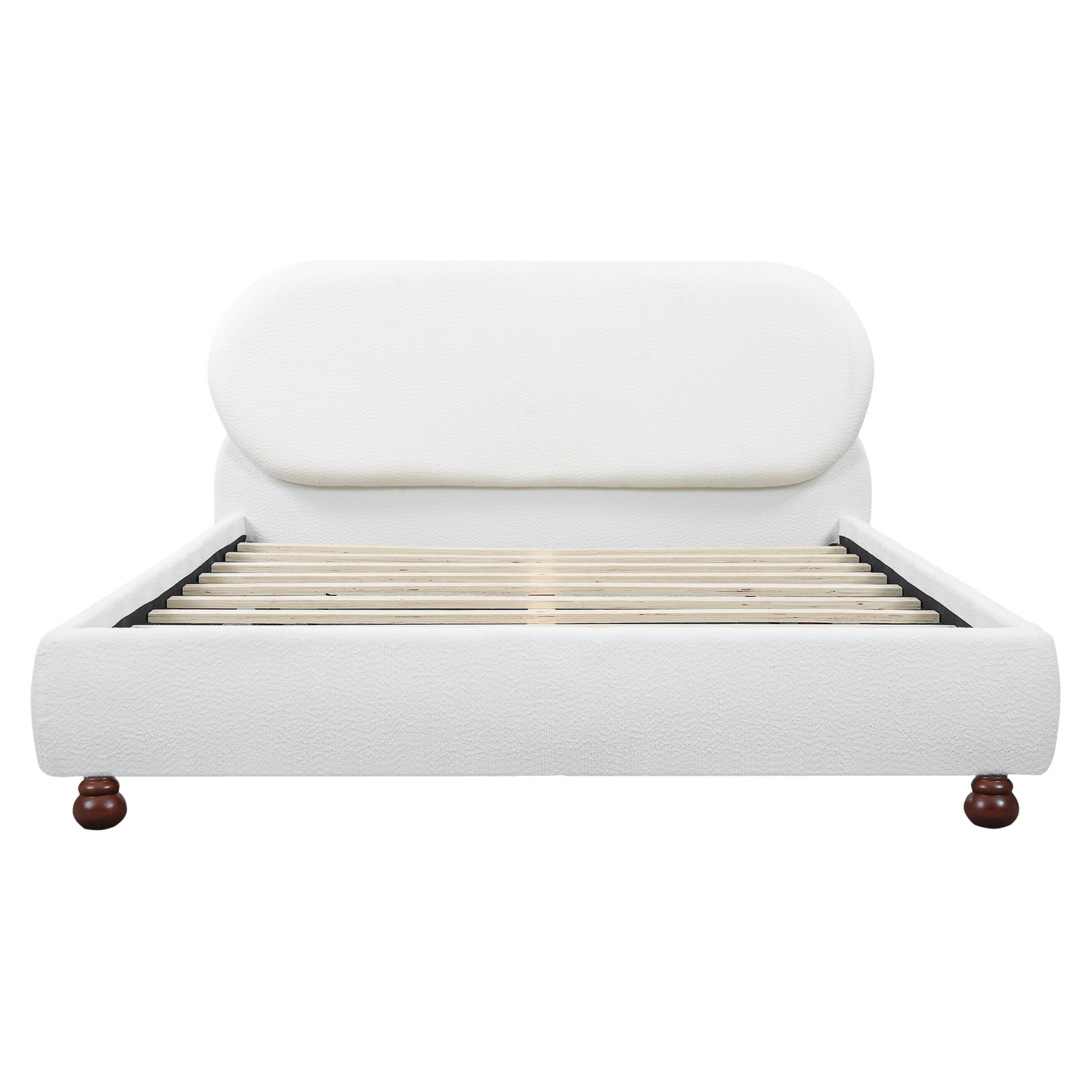 Cream-colored Boucle Upholstered Bed With Rubber Wood Foot ,Queen