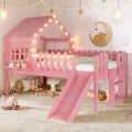 Twin Size House Loft Bed With Slide,Playhouse Bed With Star-shaped Designs And W