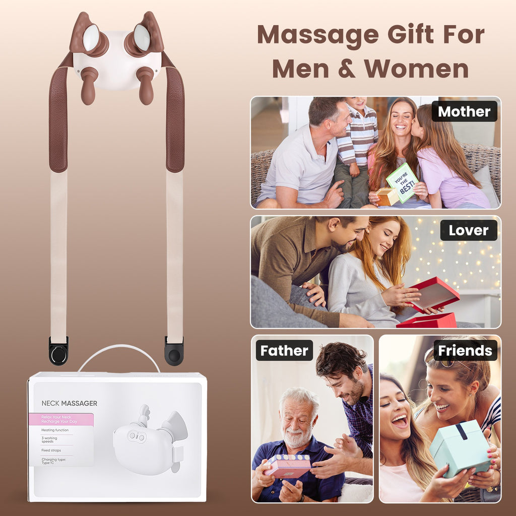 Cordless Shiatsu Neck Massager With Heat, 4 Silicone Massage Nodes, 3 Intensity 