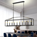 10 Lights Farmhouse Black Chandelier Rectangular Linear Pendant Lighting For Din