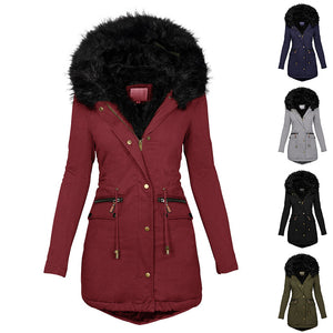 Women's Plush Hooded Parkas Winter Warm Thick Zip-up Jacket