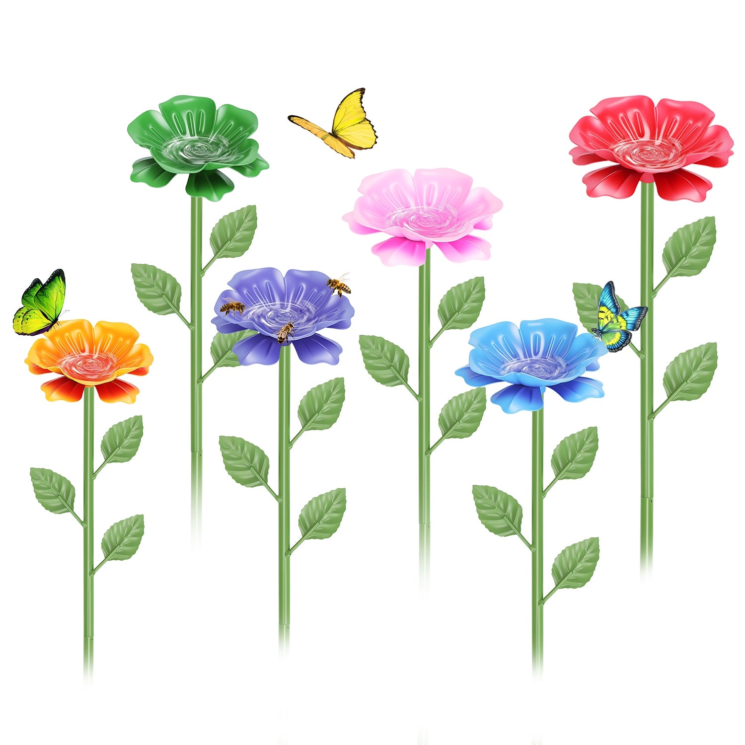 Outdoor Pollinator Water Stakes, Flower Design Bee Butterfly Waterer, Weather Re