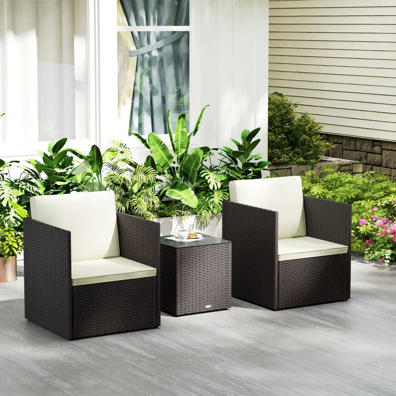 Folding Wicker Bistro Set, 3 Piece Patio Furniture Set With Cushions And Glass C