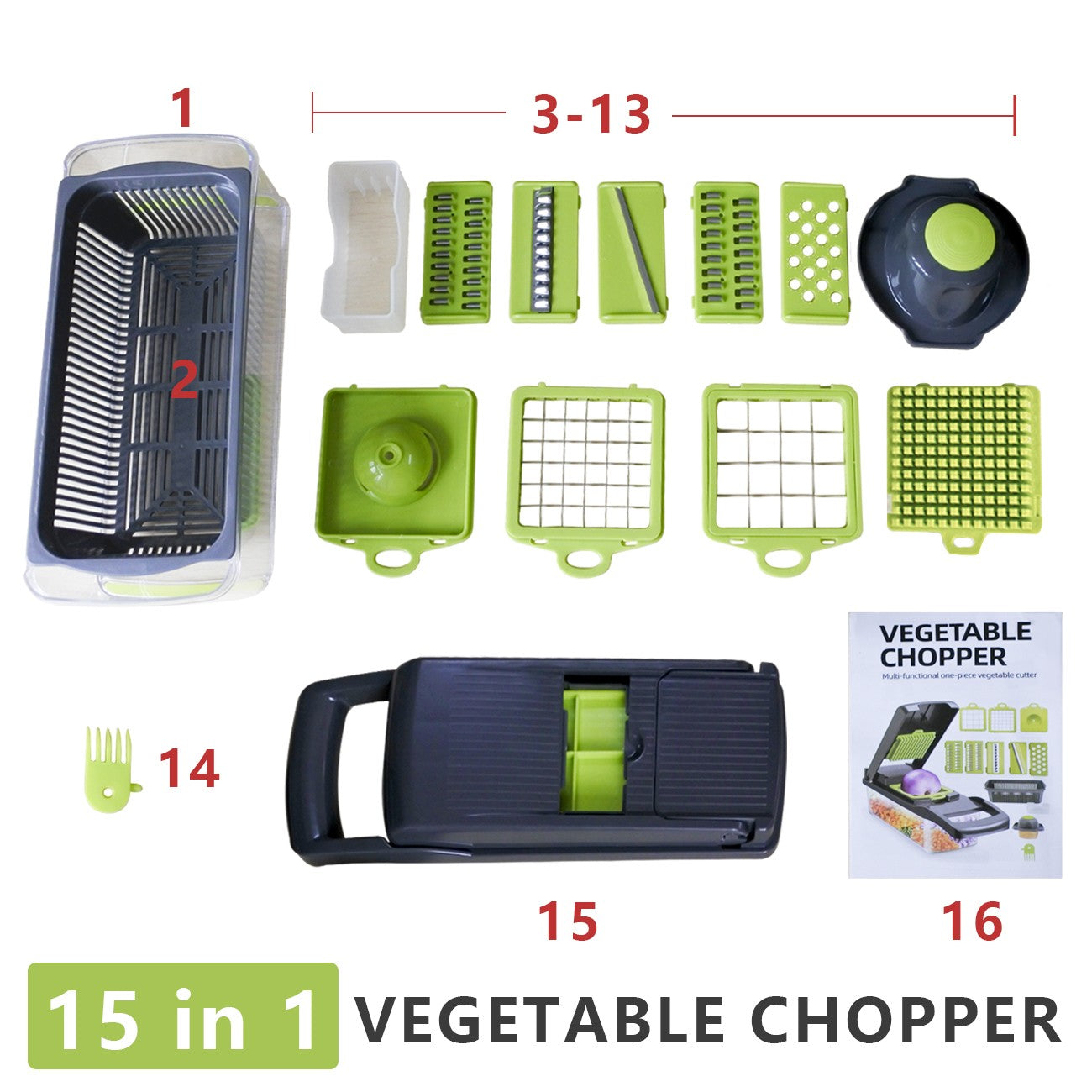 15 In 1 Vegetable Chopper Fruit Cutter Food Onion Veggie Dicer Slicer Peeler Kit