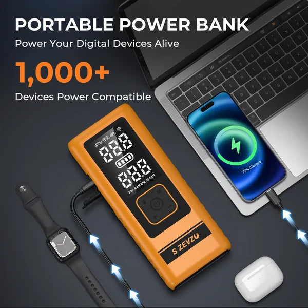 S ZEVZO 2 In 1 4000A Car Jump Starter With Air Compressor Air Inflator Portable 