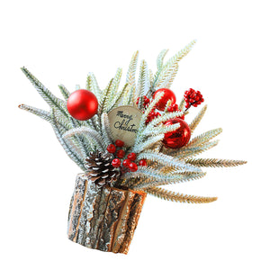 35cm Tabletop Xmas Tree Bark Wooden Barrel Decoration Artifici...