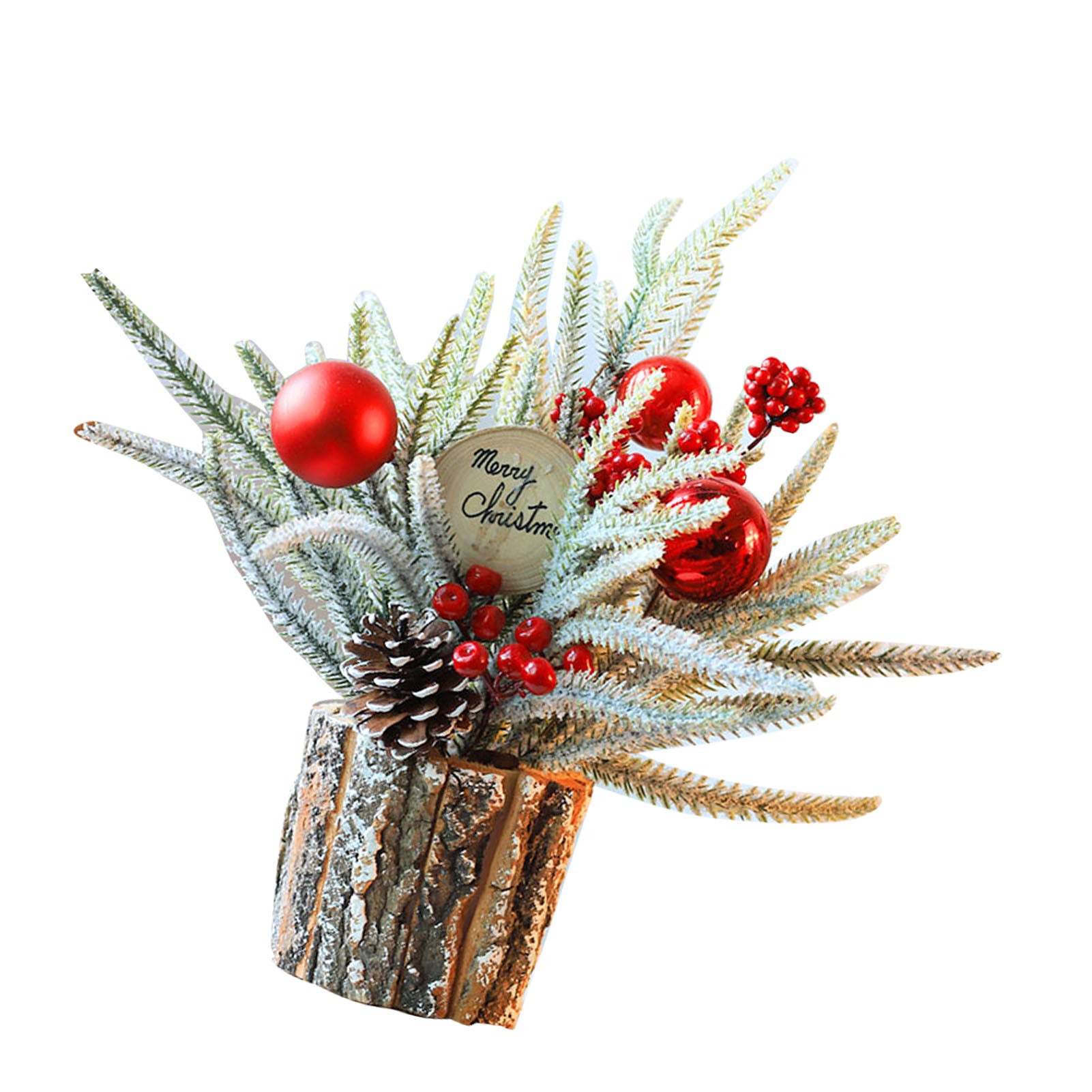 35cm Tabletop Xmas Tree Bark Wooden Barrel Decoration Artificial Bouquet Ornamen