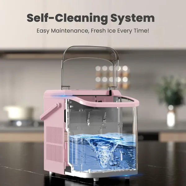 Countertop Ice Maker With Handle, 26lbs&24H Portable Ice Machine, 9 Bullet Ice C