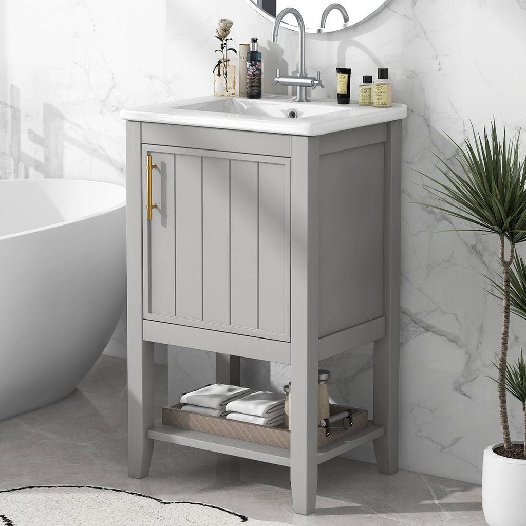 20  Bathroom Vanity With Sink, Bathroom Cabinet With Soft Closing Door, Storage 
