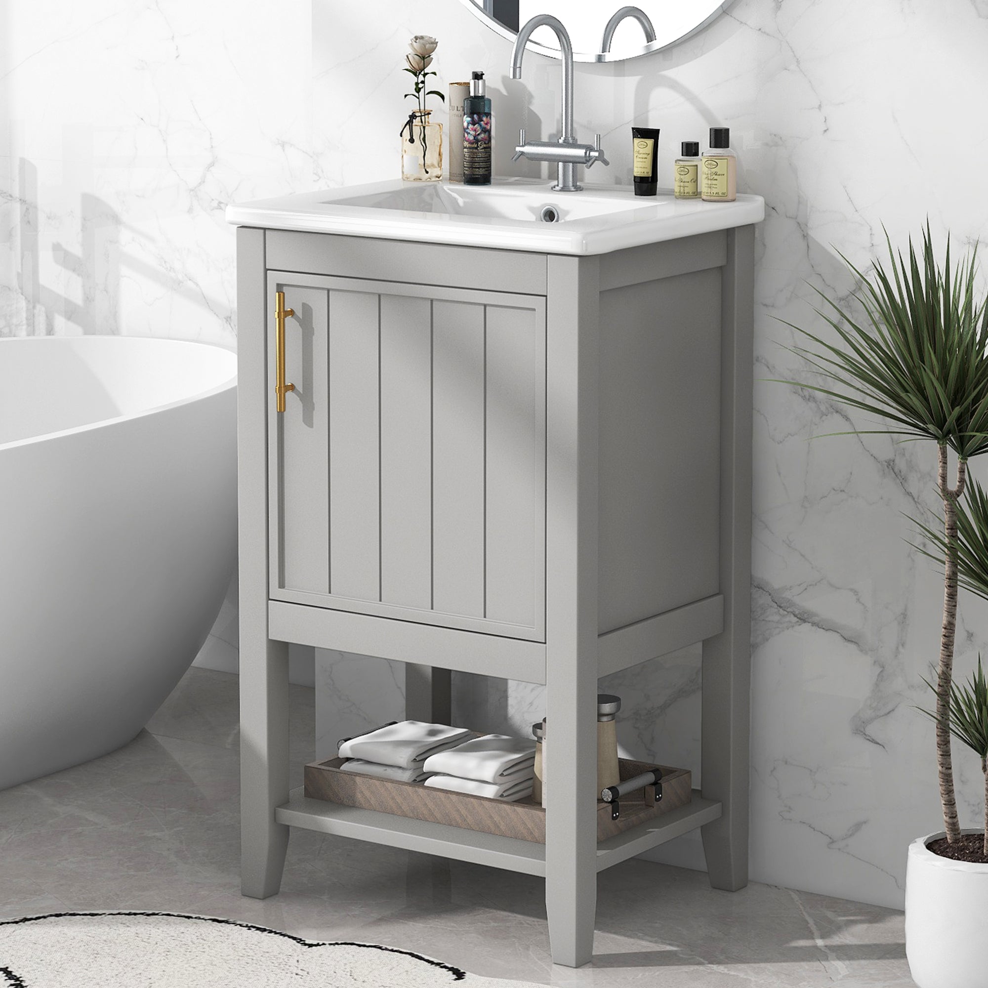 20  Bathroom Vanity With Sink, Bathroom Cabinet With Soft Closing Door, Storage 