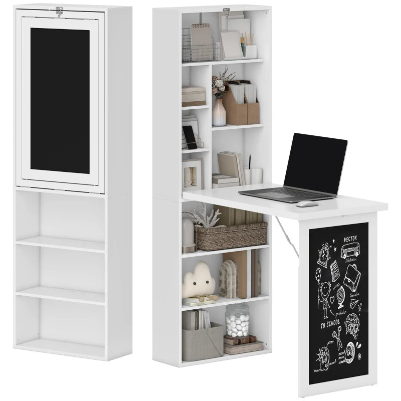 Fold-out Convertible Office Desk, Wall Mount Computer Desk With Blackboard And S
