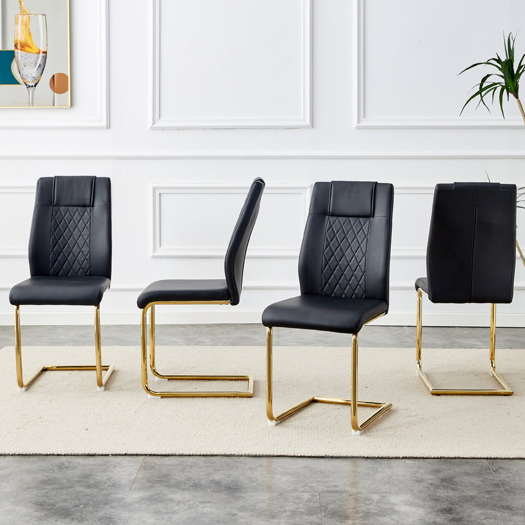 Modern Dining Chairs With Faux Leather Padded Seats,dining Room Chairs,gold Meta