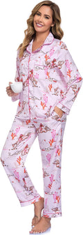 RONGTAI Womens Pajama Sets Button Down Long Sleeve Lapel Shirt With Pocket Match