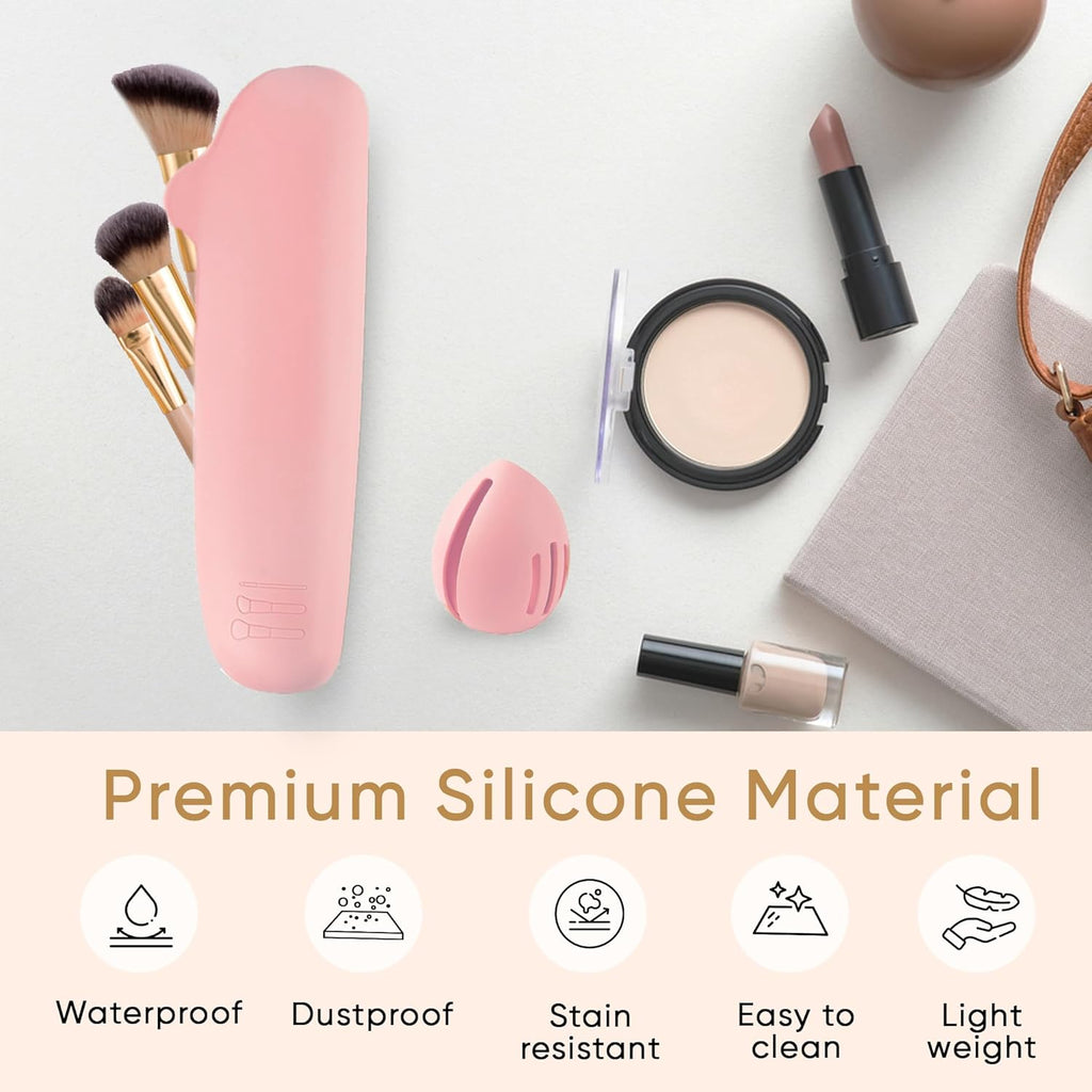 Travel Makeup Brush Holder, Beauty Blender Holder ,Silicone Make Up Brush Organi