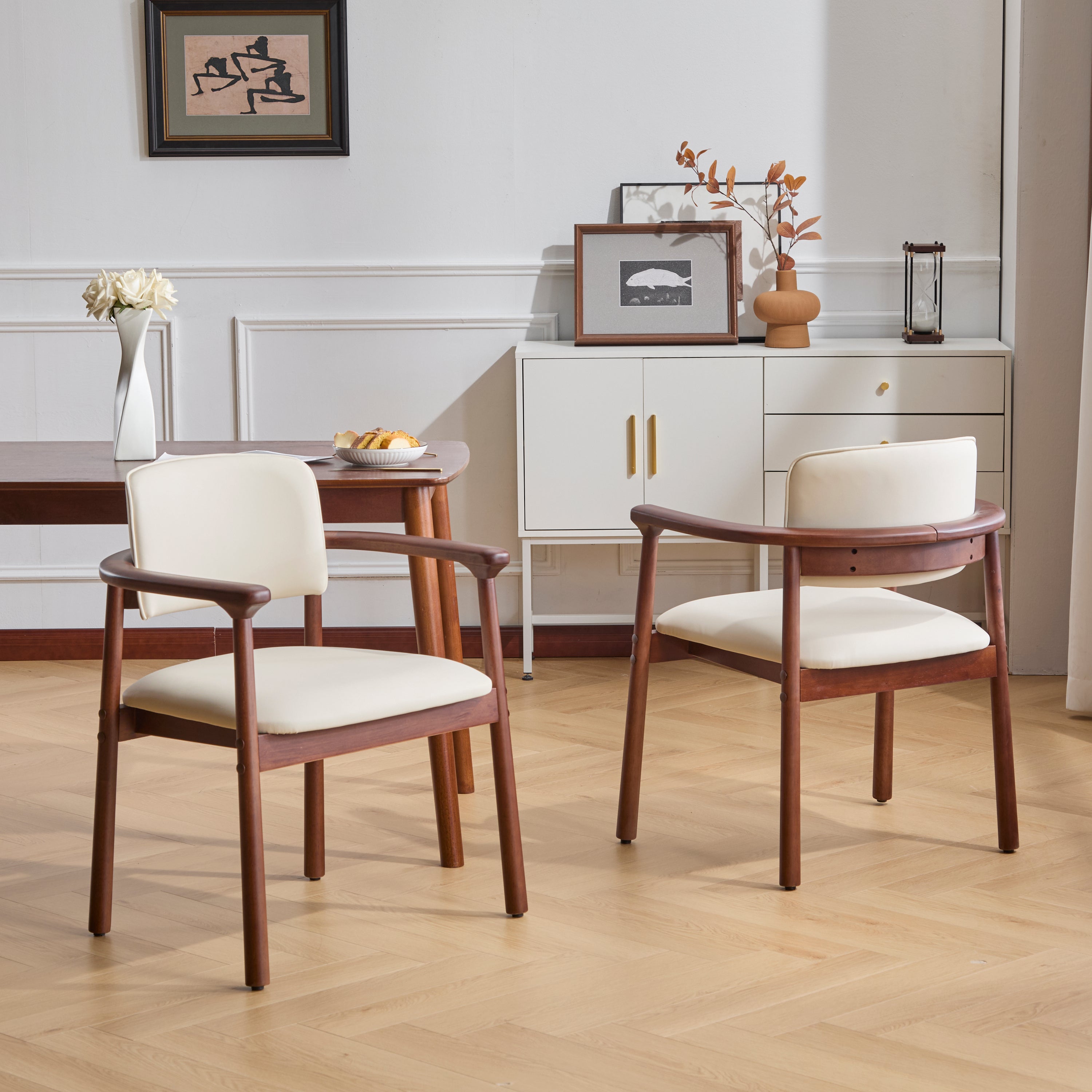 2 - Pack Dining Room Chairs, Sturdy Rubber Wood, Comfortable PU Foam Seat, Ideal