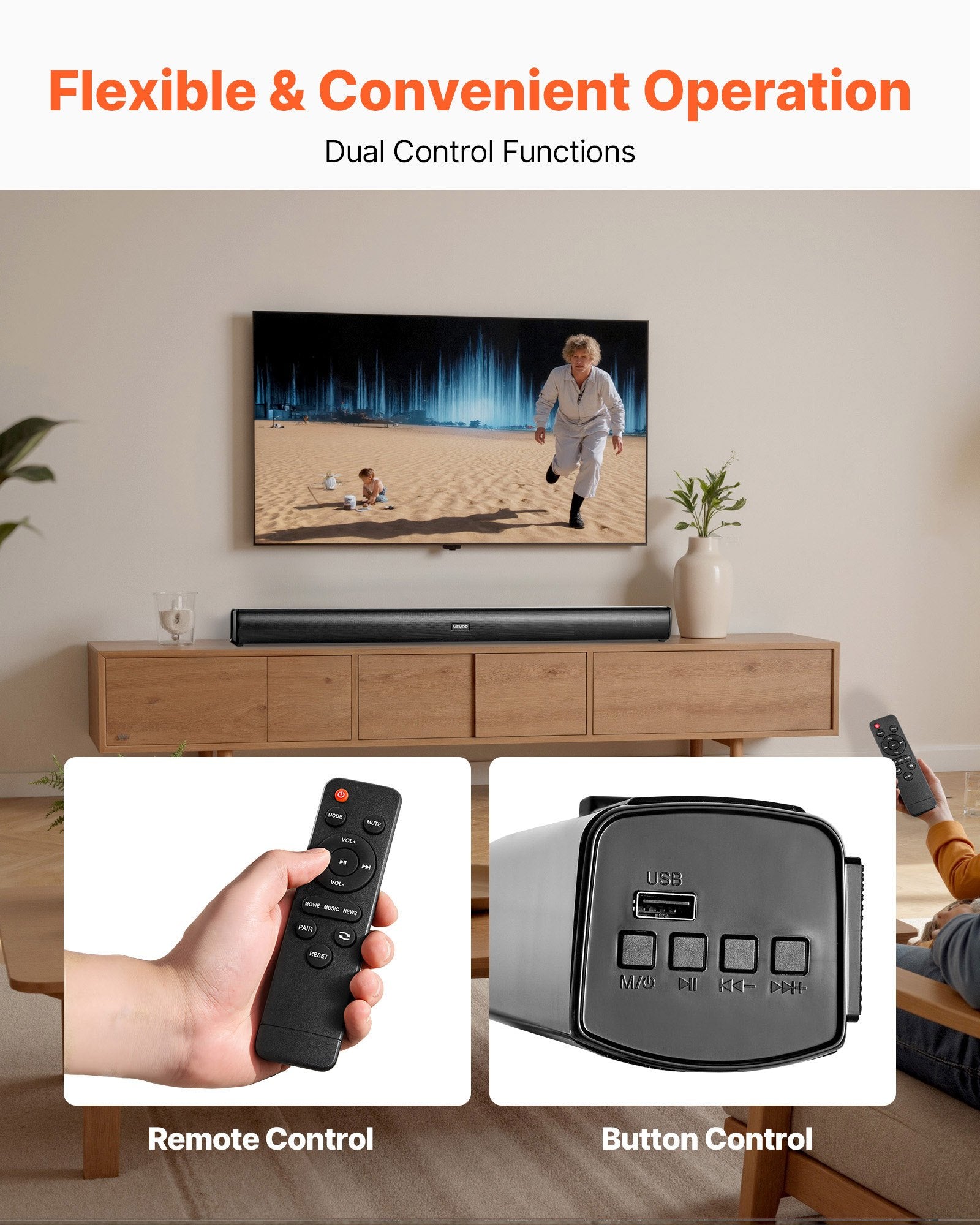 Sound Bar For Smart TV, 2.1 Channel, 35-Inch Compact Soundbar TV Speakers With B