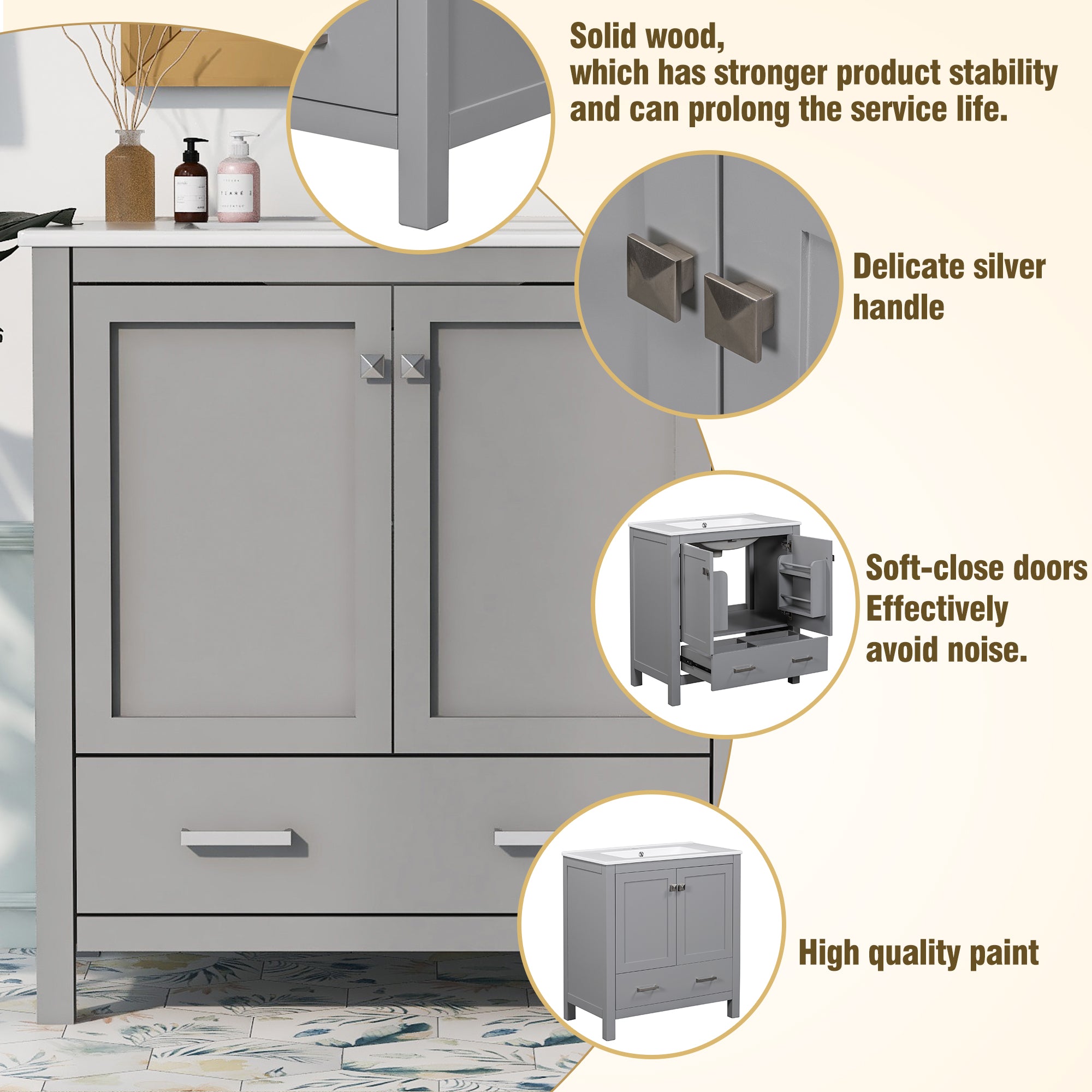 60  Grey Bathroom Vanity Set With Double Vanities  Separate , Double Ceramic Sin