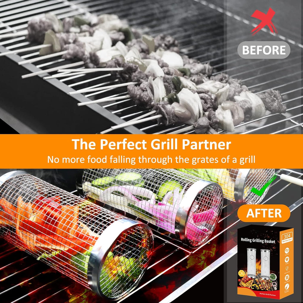 Rolling Grill Basket Grill Gifts For Men, 304 Stainless Steel, All-in-One Grilli