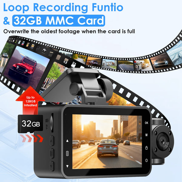 3 Channel Dash Cam For Cars, 1080P Full HD Front Camera (140° Wide View) With 48