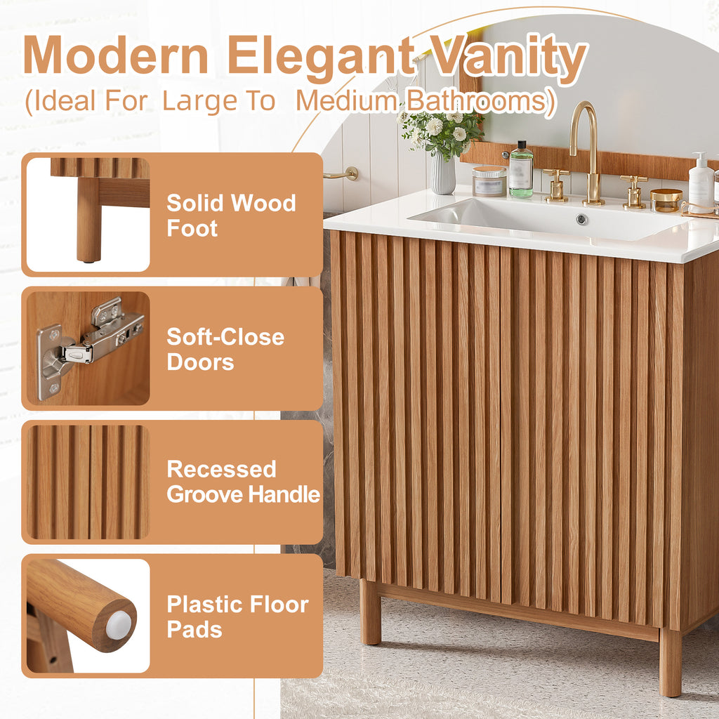 59.8  Bathroom Vanity Combo With Ceramic Sink, Traditional American Style, Woode