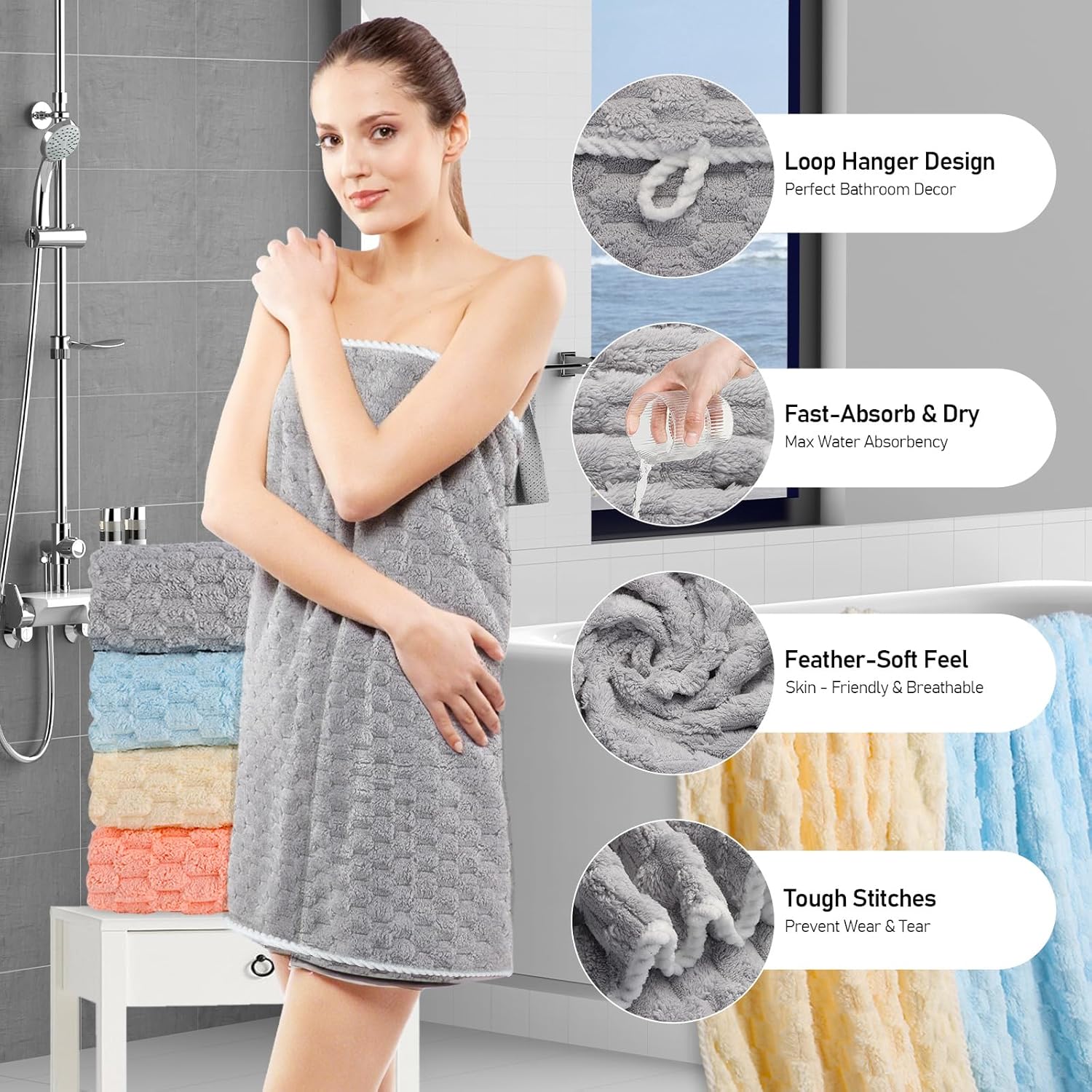 Luxury Microfiber Bath Towels 4-Pack  8X Absorbent Quick-Dry 27.5x55in Ultra Lig