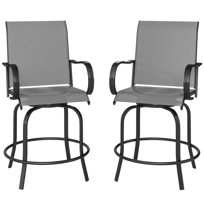 Outdoor Bar Stools Set Of 2, 360 Swivel Bar Height Chairs,Gray