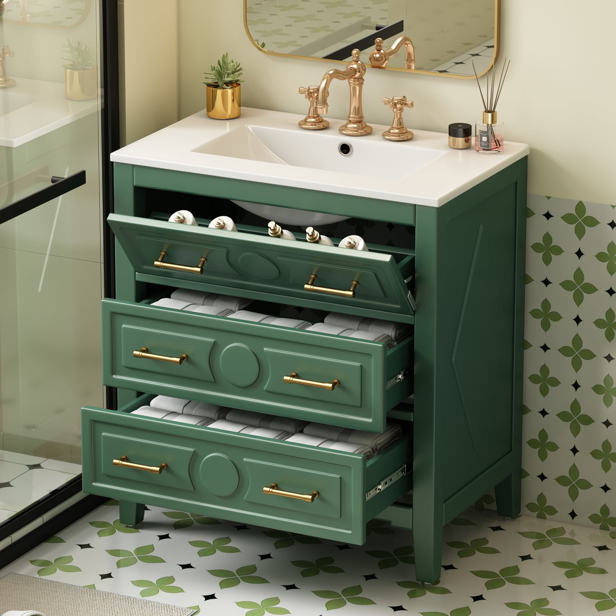 30   Bathroom Vanity With Ceramic Sink Combo, Free Standing Single Vanity Set Wi