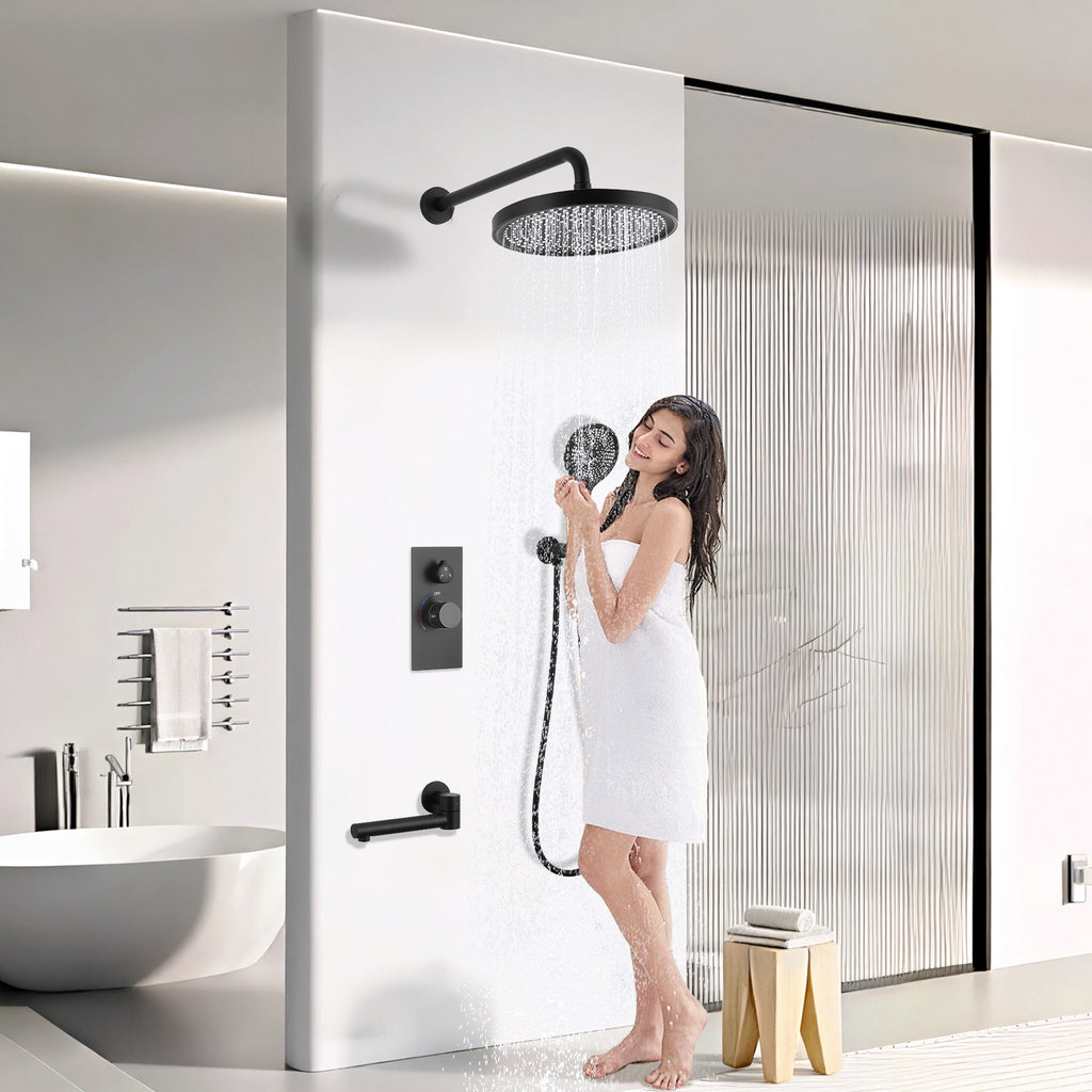 Luxury 3-Function Shower System Set - Solid Brass Control Valve, 10  Overhead Sh