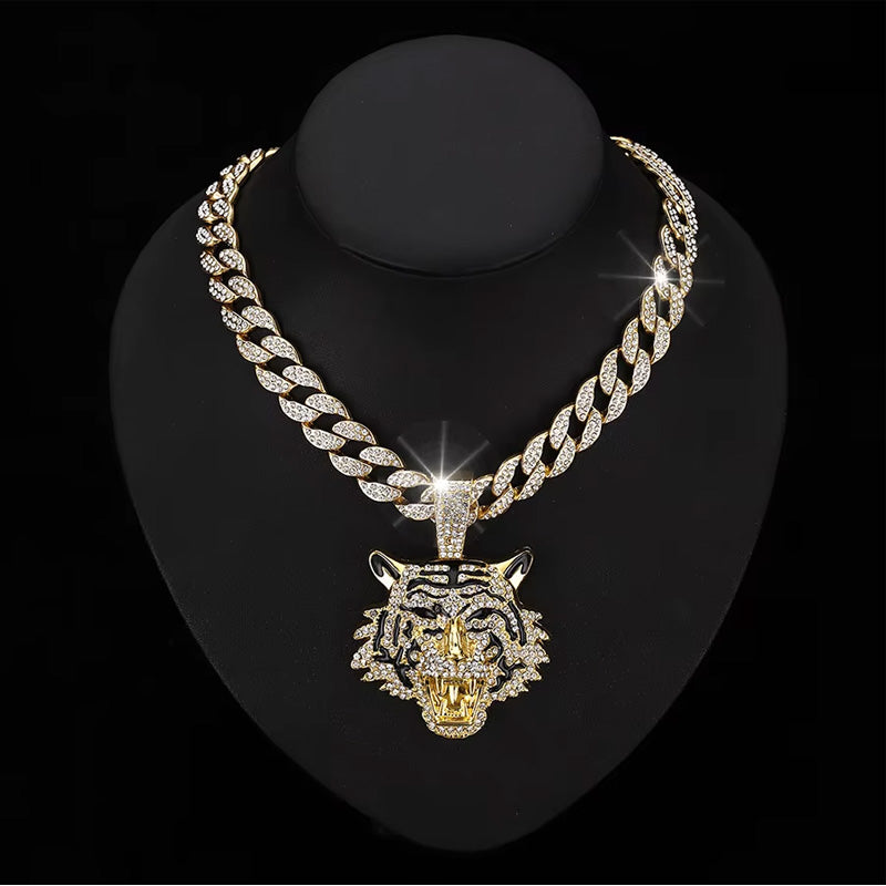 13mm Width Football Pendant Necklace,Hip Hop Green Eyes Tiger Head Pendant Neckl