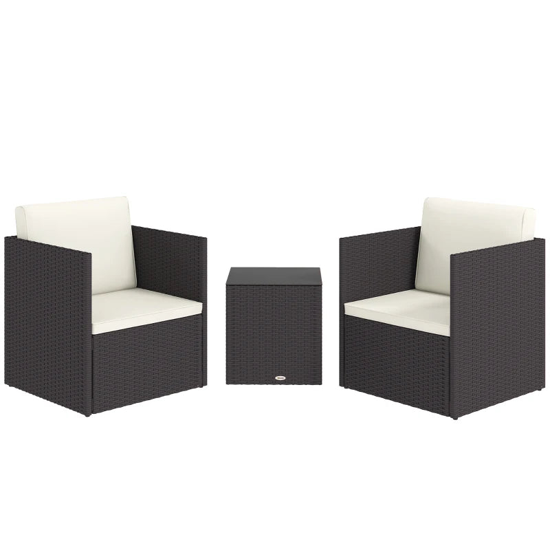 Folding Wicker Bistro Set, 3 Piece Patio Furniture Set With Cushions And Glass C