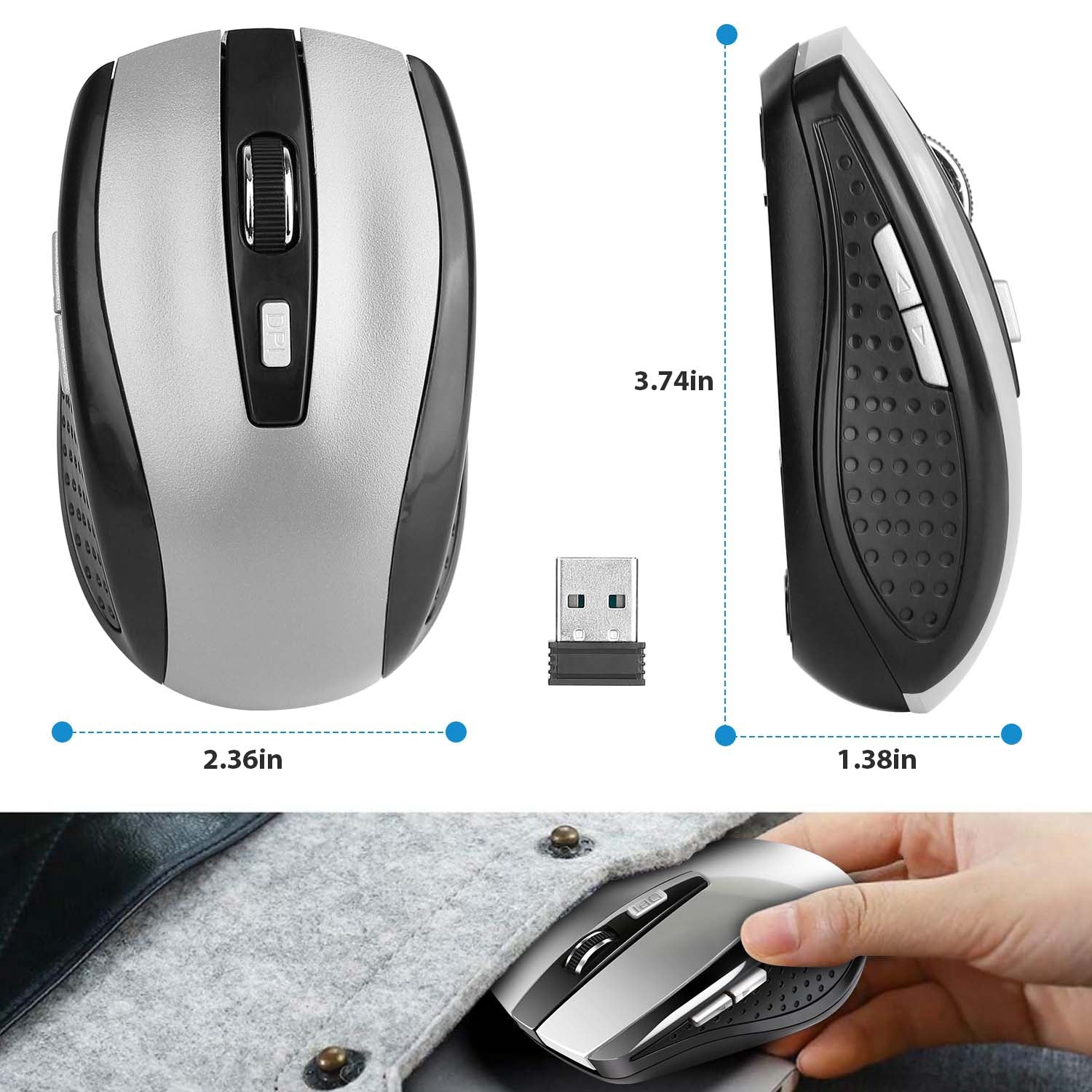 2.4G Wireless Gaming Mouse Optical Mice WIth Receiver 3 Adjustable DPI 6 Buttons