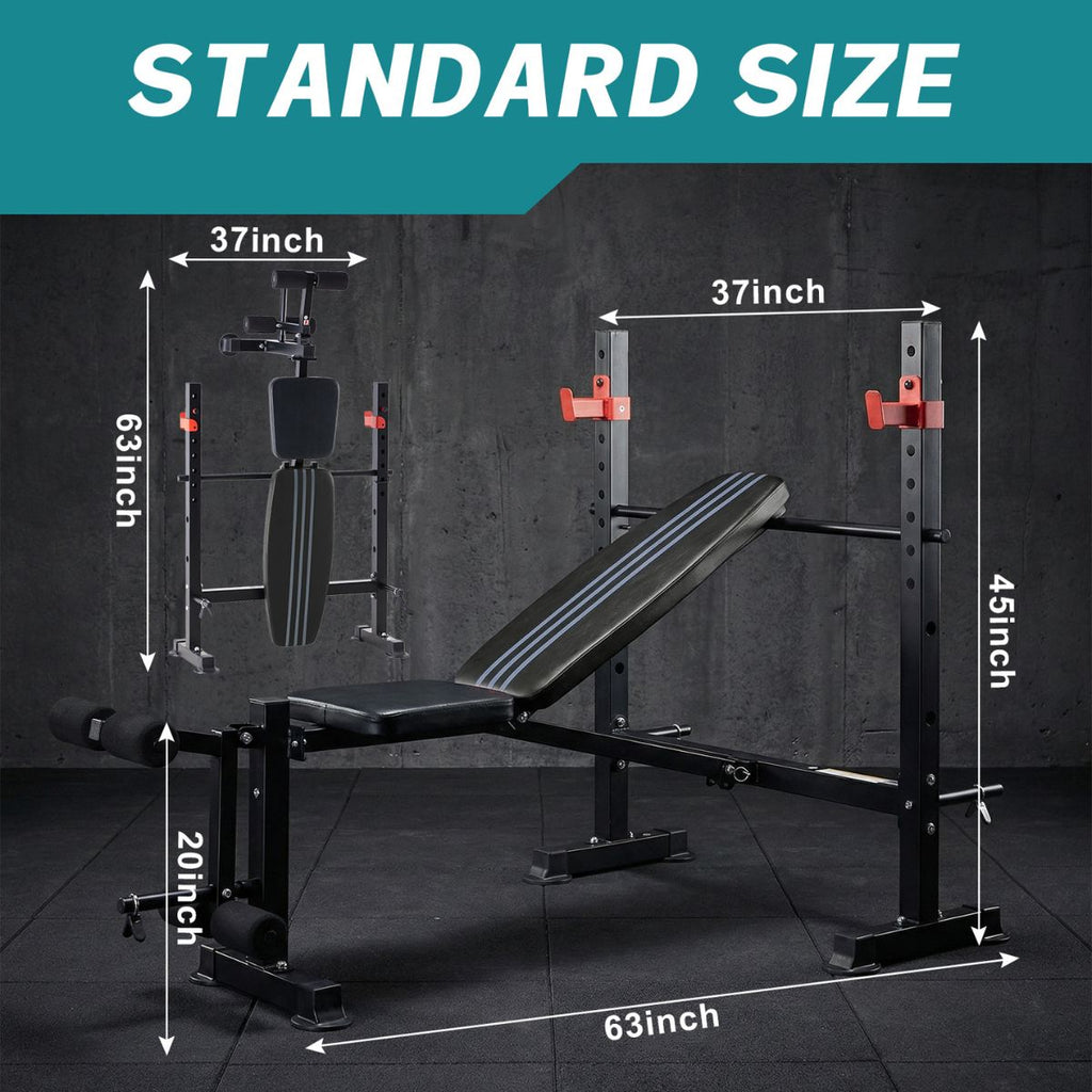 Adjustable Weight Bench With Rack, 650 LBS Capacity, Heavy Duty Foldable Bench P