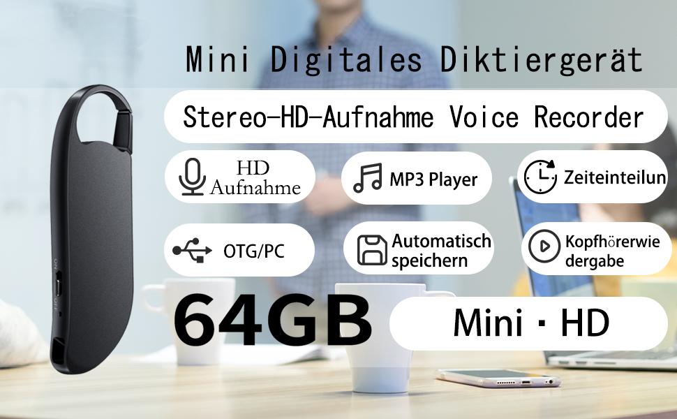 Digital Voice Recorder, 64GB Voice Activated Recorder With Noise Reduction For W