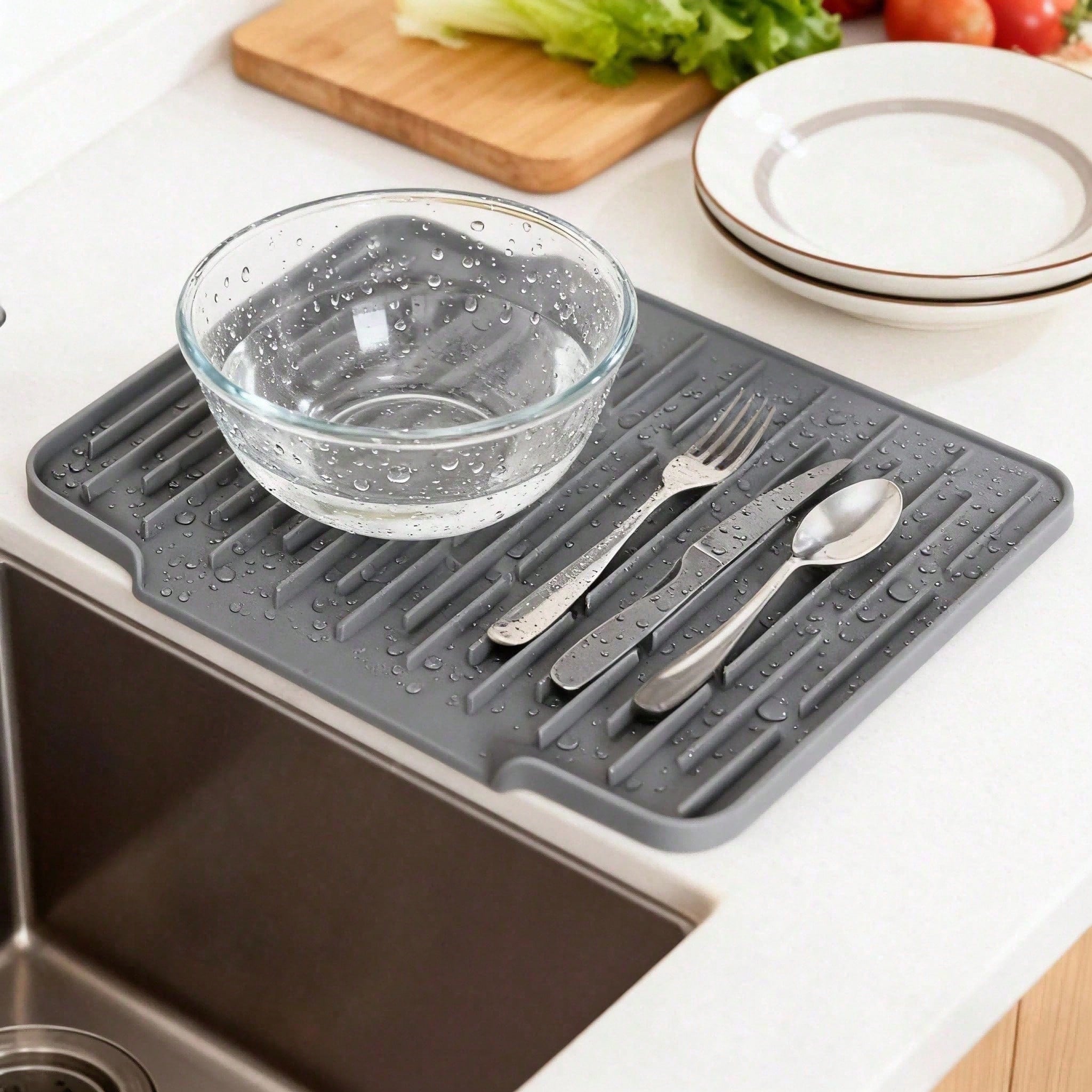 Non Slip Large Silicone Dish Draining Mat, Heat Resistant Sink Liner Countertop 