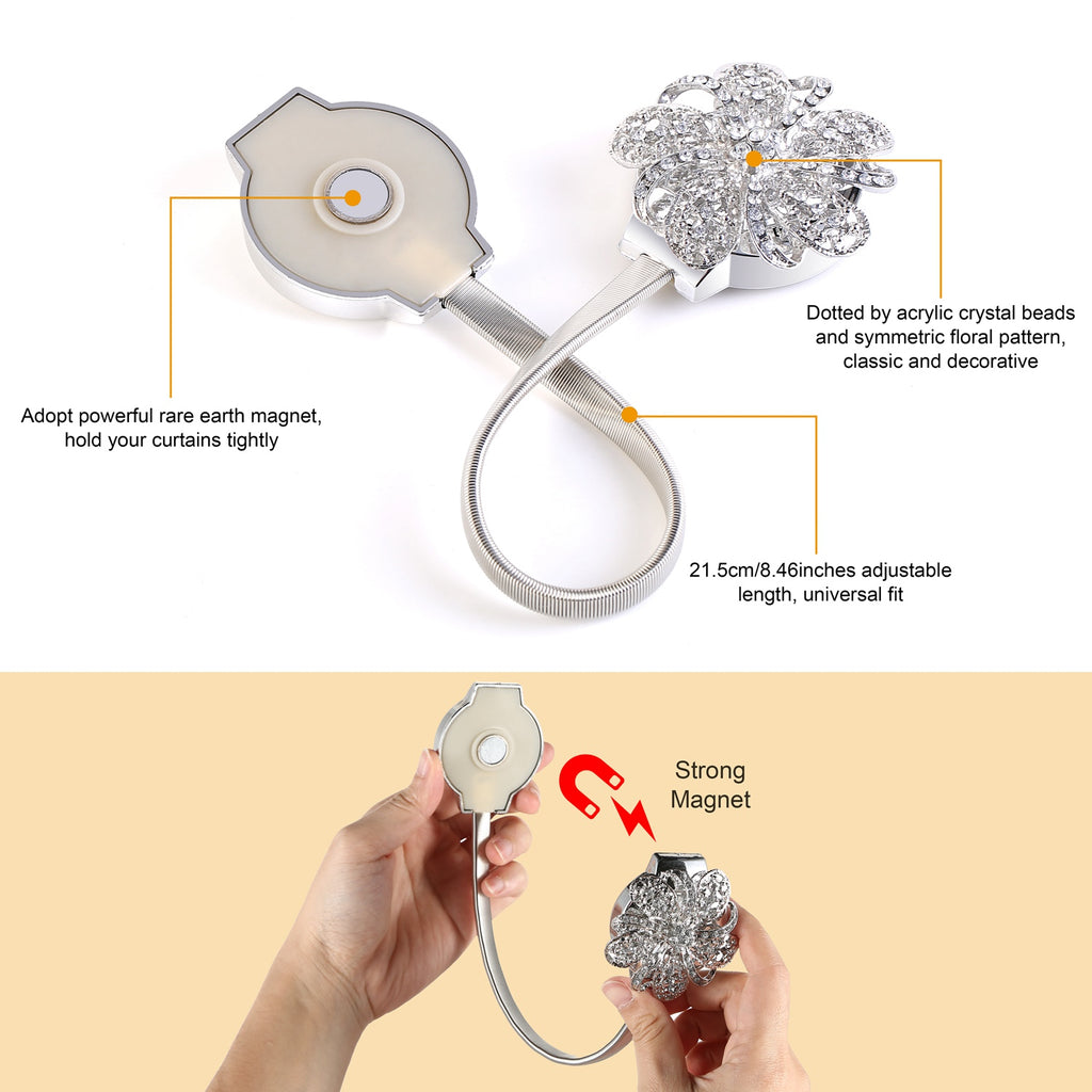 2 Packs Magnetic Curtain Tiebacks Extendable Floral Drape Holder Decorative Wind
