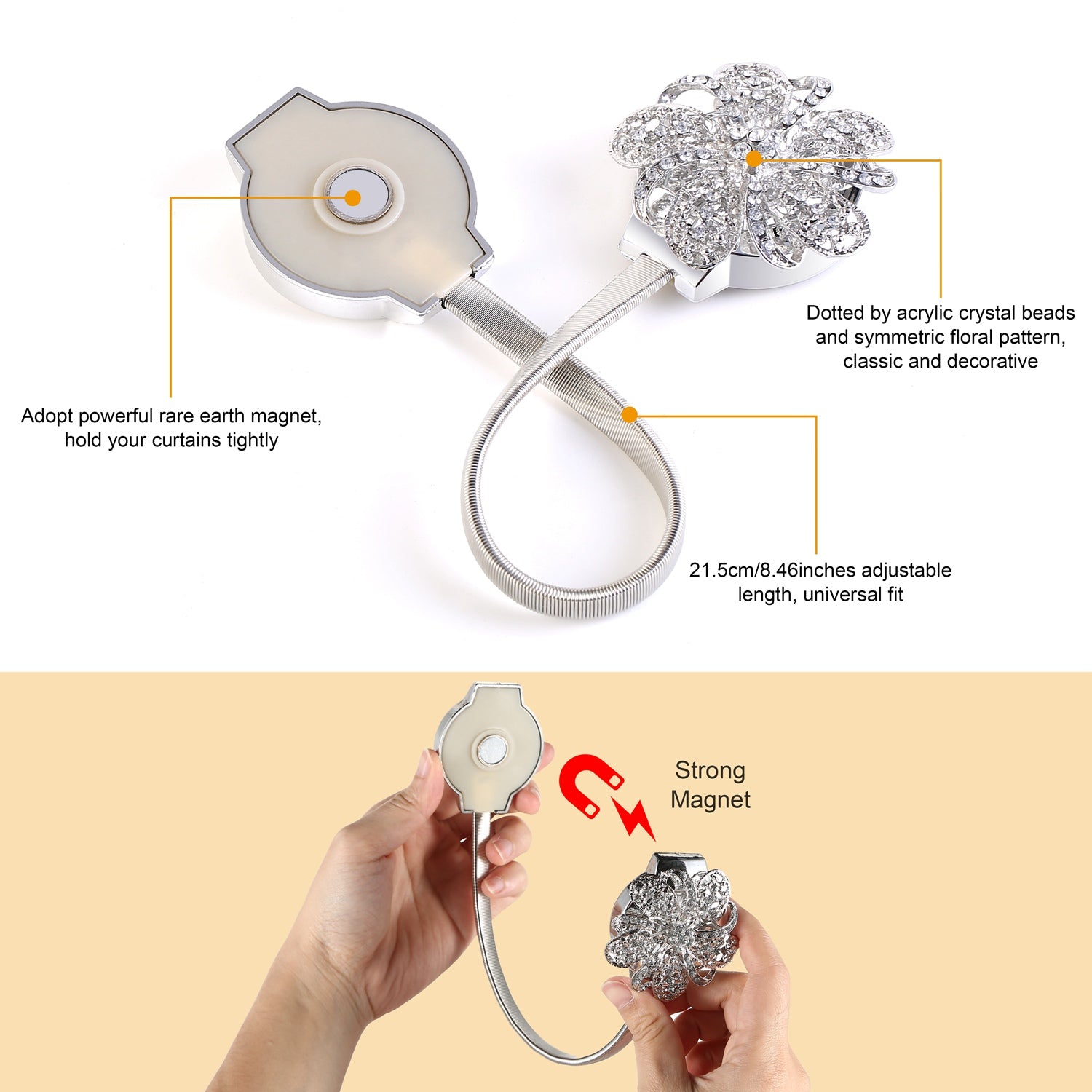 2 Packs Magnetic Curtain Tiebacks Extendable Floral Drape Holder Decorative Wind