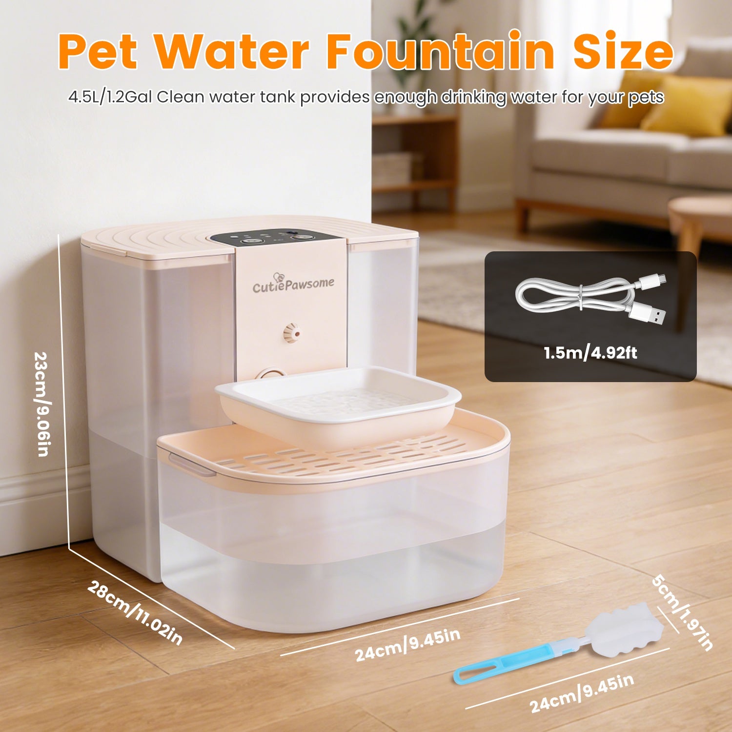 1Pc Smart Pet Water Fountain Automatic Cat Water Dispenser 4.5L Cordless Recharg