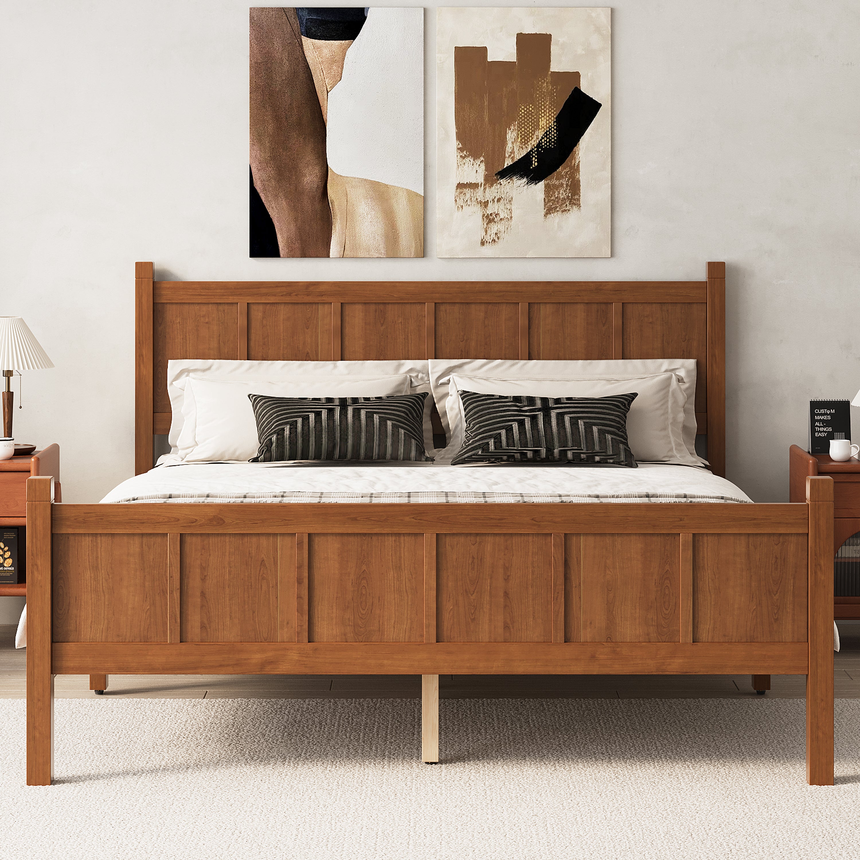 Queen Size Flat Panel Bed With Headboard & Footboard, Minimalist Modern Platform