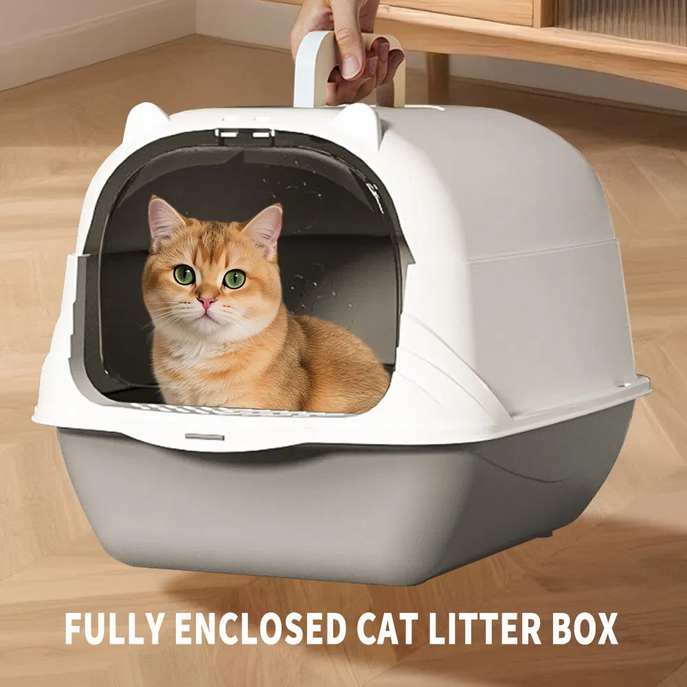 2026 Top Rated Fully Enclosed Cat Litter Box, Gray - Odor-Locking, Portable With