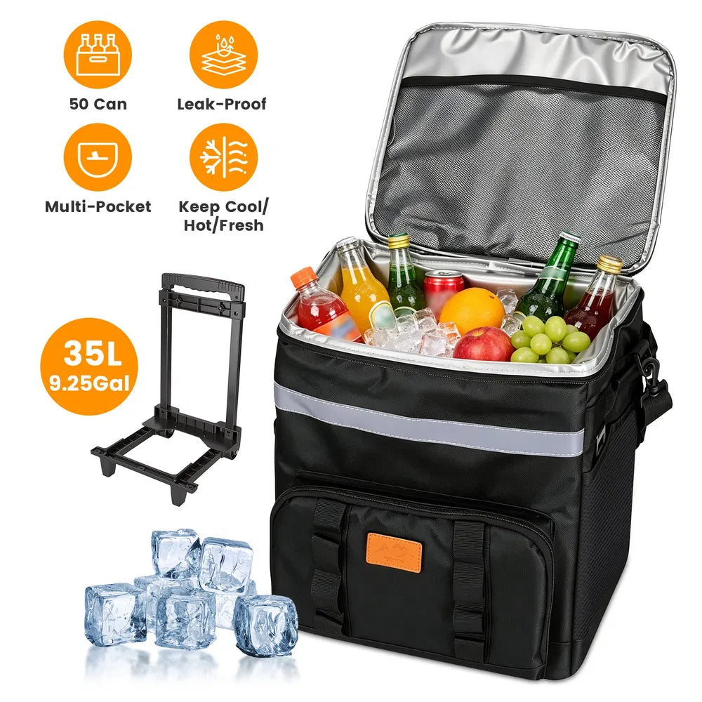 Portable Rolling Cooler Bag With Wheels And Side Handles Shoulder Strap 30L 50 C