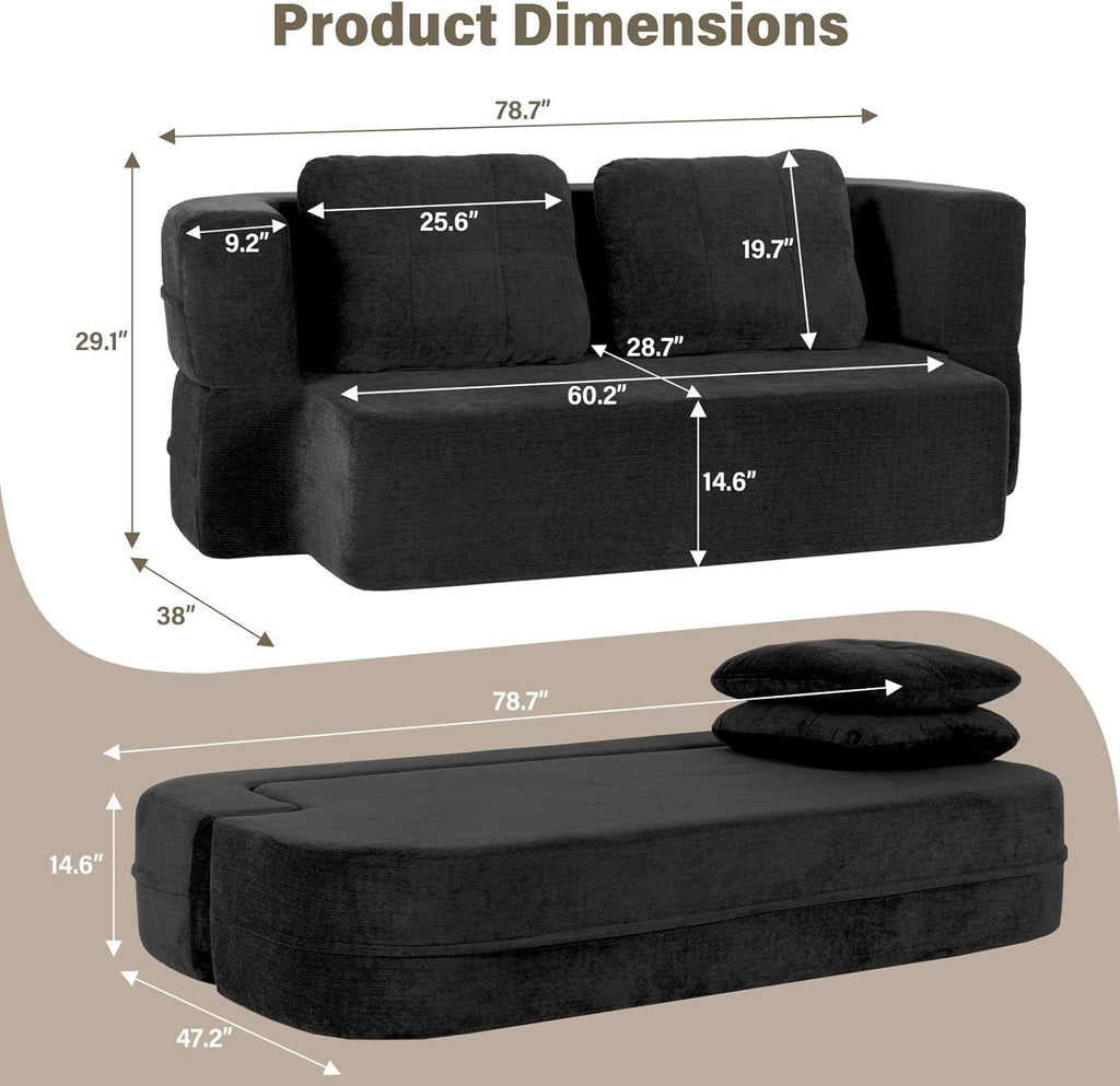 Convertible Sofa Bed With Blanket, Boneless Cloud Couch Queen  Fabric For Living