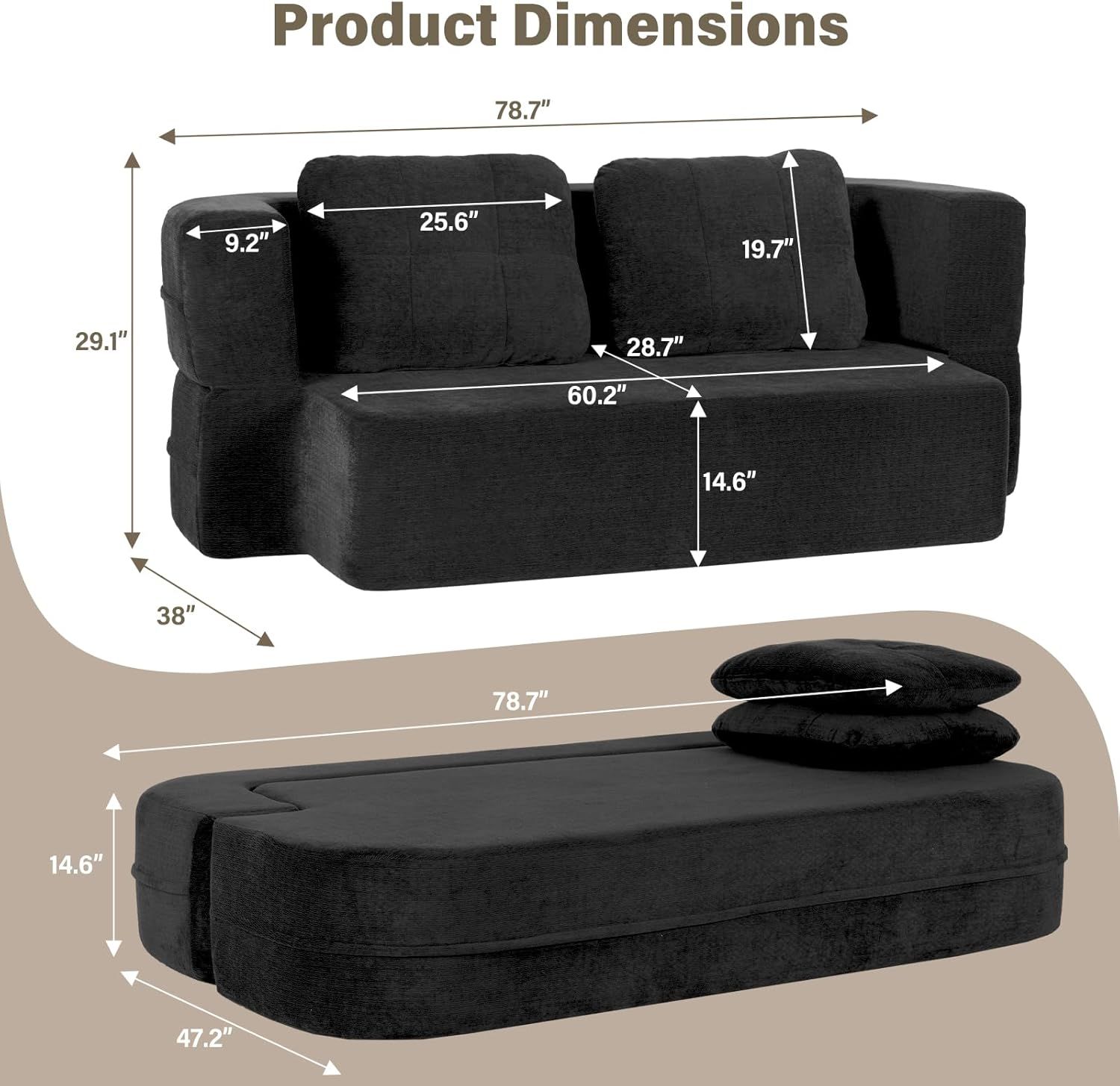 Convertible Sofa Bed With Blanket, Boneless Cloud Couch Queen  Fabric For Living