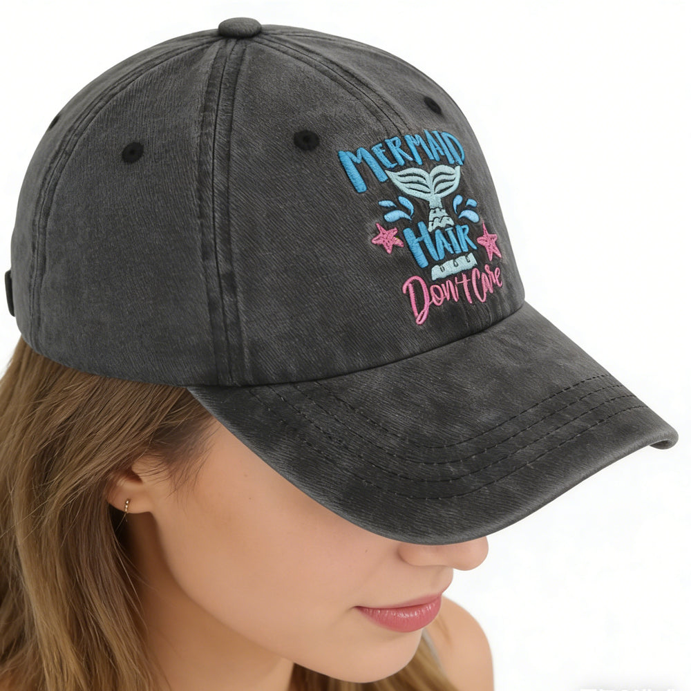 2pcs Mermaid Hair Baseball Cap For Women Men, Cute Cow Baseball Hat Vintage Wash