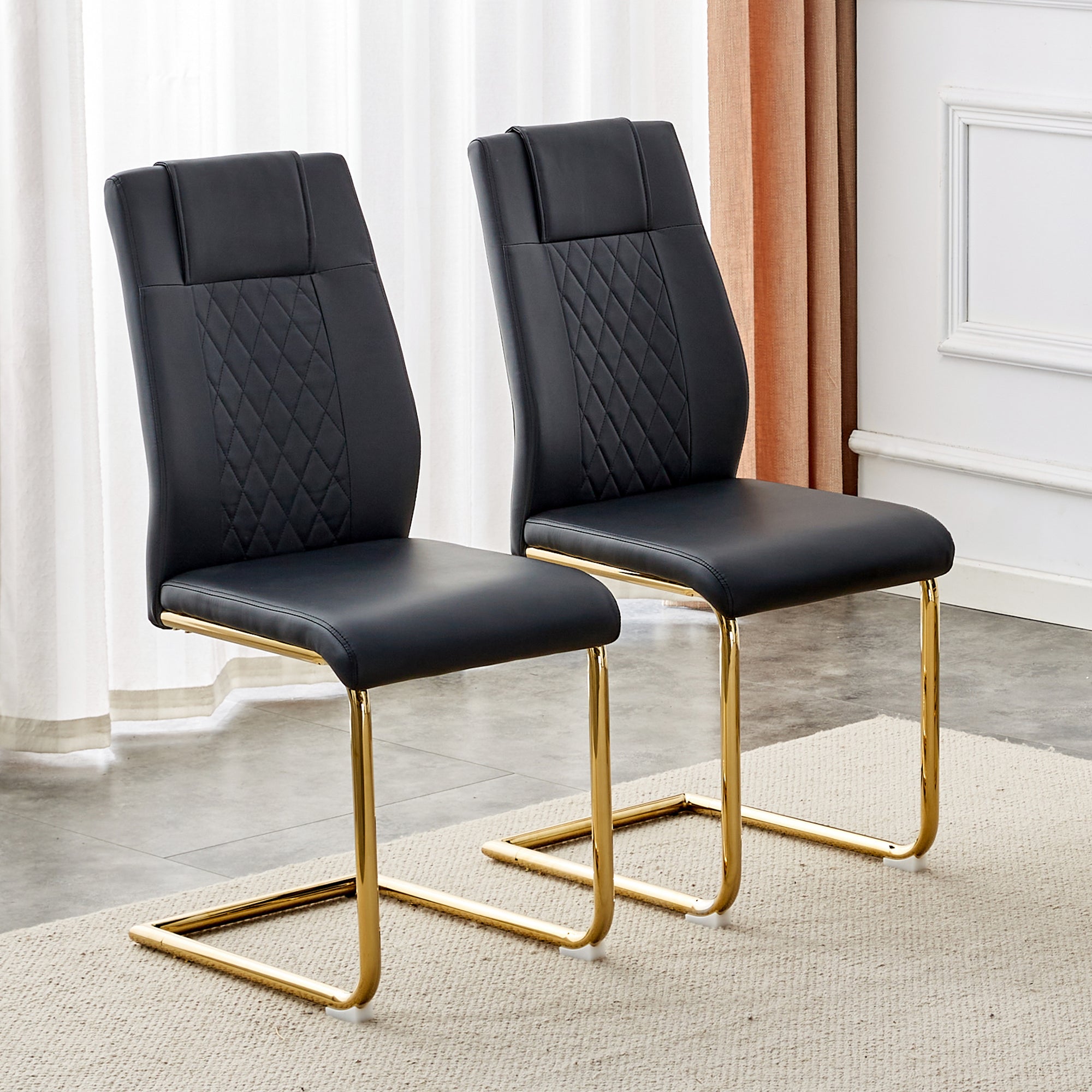 Modern Dining Chairs With Faux Leather Padded Seats,dining Room Chairs,gold Meta